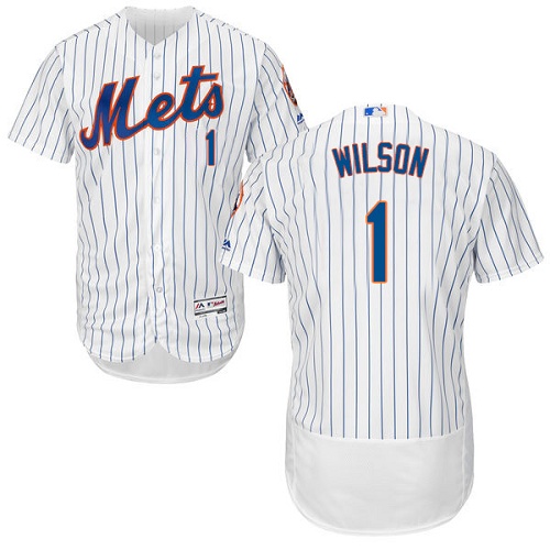 Mets #1 Mookie Wilson White(Blue Strip) Flexbase Authentic Collection Stitched MLB Jersey